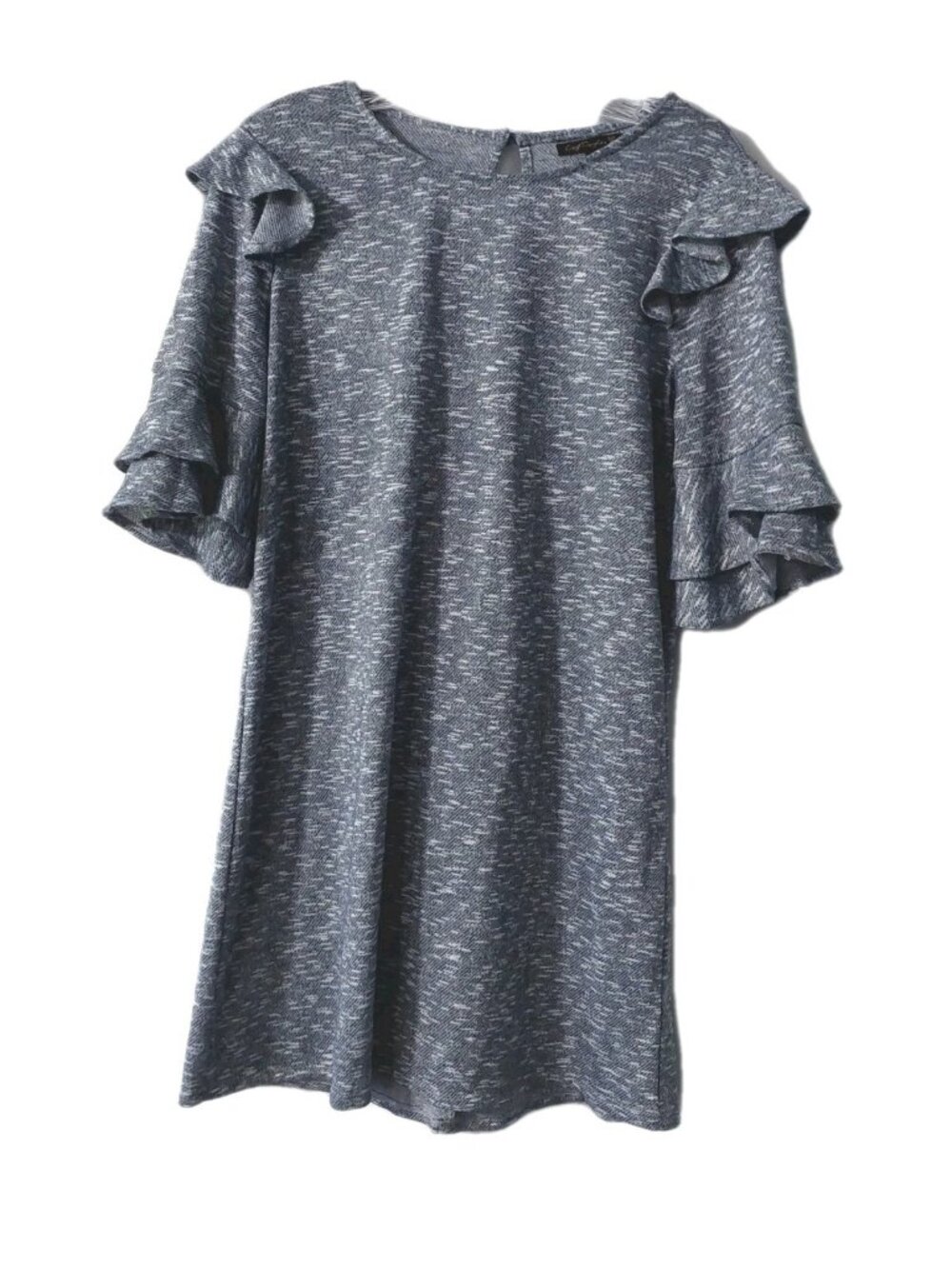 City Triangles Knit Dress Size Medium Ruffle 3/4 Sleeve Shift Length 33"